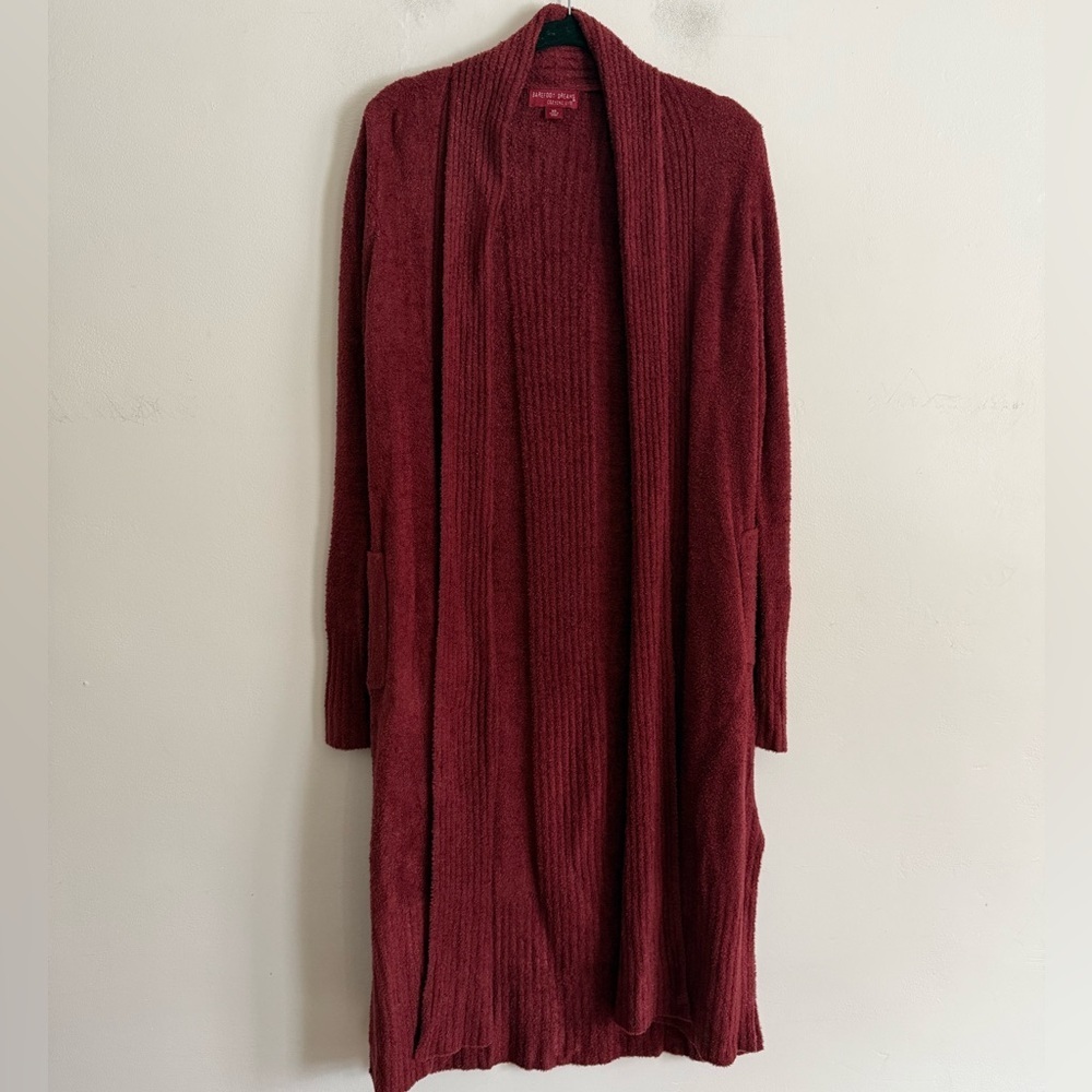 Barefoot Dreams CozyChic Lite Long Open Cardigan XS Burgundy